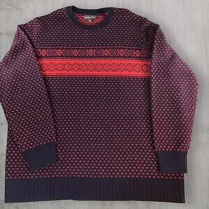 BROOKS BROTHERS Mens 2XLT Blue Red Nordic Fair Isle Merino Wool L/S Crew Sweater